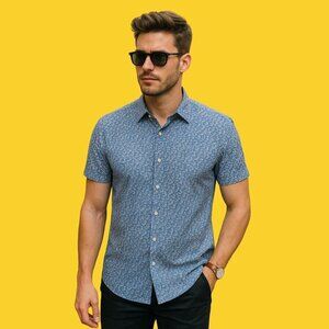 Casa Moda 100% Cotton Blue Short Sleeve Button-Up – Casual Fit (Approx. XL)